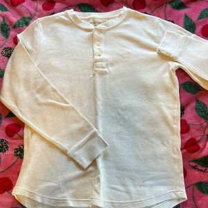 American Eagle Outfitters Cream Long Sleeve Henley Tee